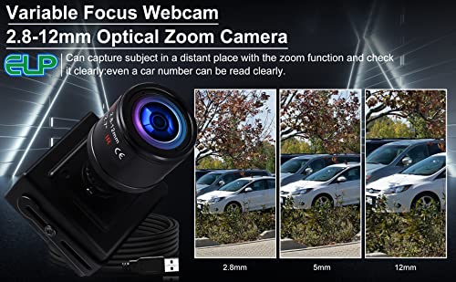 2.8-12mm Varifocal Lens Usb Camera High fps Full HD 1080p Web Camera with CMOS OV2710 Image Sensor,640X480@100fps USB2.0 Webcam Manual Zoom&Focus usb with Camera UVC for Use in Linux Windows Android