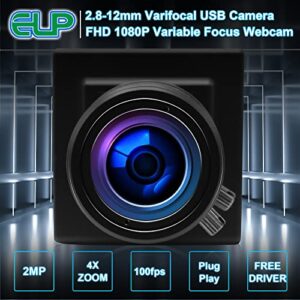 2.8-12mm Varifocal Lens Usb Camera High fps Full HD 1080p Web Camera with CMOS OV2710 Image Sensor,640X480@100fps USB2.0 Webcam Manual Zoom&Focus usb with Camera UVC for Use in Linux Windows Android