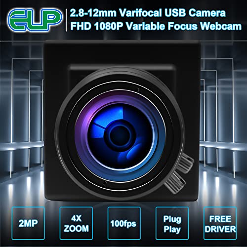 2.8-12mm Varifocal Lens Usb Camera High fps Full HD 1080p Web Camera with CMOS OV2710 Image Sensor,640X480@100fps USB2.0 Webcam Manual Zoom&Focus usb with Camera UVC for Use in Linux Windows Android