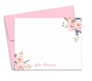 personalized floral stationery set, stationery for women, personalized thank you cards, personalized note cards, your choice of colors and quantity