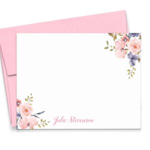 Personalized Floral Stationery Set, Stationery for Women, Personalized Thank You Cards, Personalized Note Cards, Your Choice of Colors and Quantity