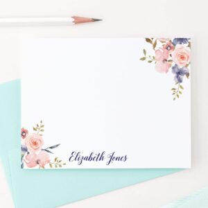 Personalized Floral Stationery Set, Stationery for Women, Personalized Thank You Cards, Personalized Note Cards, Your Choice of Colors and Quantity