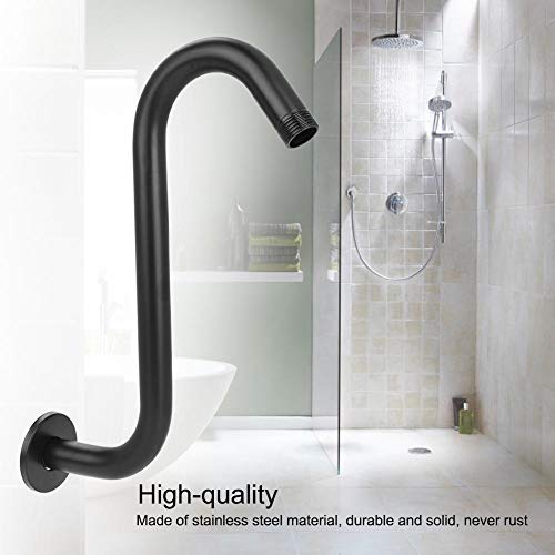 8 inch Shower Arm 201 Stainless Steel High Rise S-Curved Shower Extension Arm G1/2" Bathroom Accessory Showerhead Extension (Black)