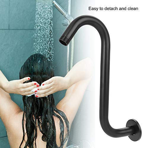 8 inch Shower Arm 201 Stainless Steel High Rise S-Curved Shower Extension Arm G1/2" Bathroom Accessory Showerhead Extension (Black)