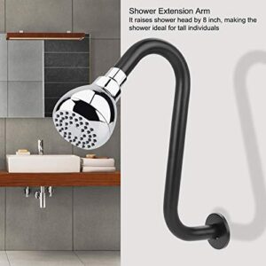 8 inch Shower Arm 201 Stainless Steel High Rise S-Curved Shower Extension Arm G1/2" Bathroom Accessory Showerhead Extension (Black)