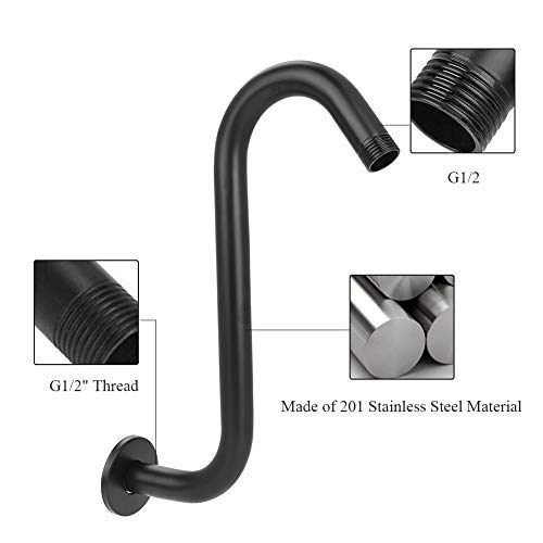 8 inch Shower Arm 201 Stainless Steel High Rise S-Curved Shower Extension Arm G1/2" Bathroom Accessory Showerhead Extension (Black)