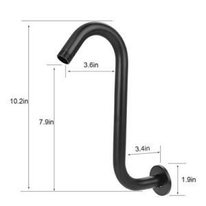 8 inch Shower Arm 201 Stainless Steel High Rise S-Curved Shower Extension Arm G1/2" Bathroom Accessory Showerhead Extension (Black)