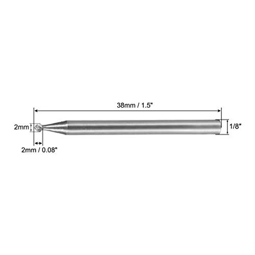 uxcell Tungsten Carbide Rotary Files 1/8" Shank, Single Cut Ball Shape Rotary Burrs Tool 2mm Dia, for Die Grinder Drill Bit Alloy Steel Hard Metal Carving Polishing Engraving, 2pcs