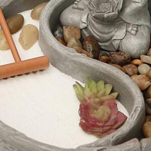 Nature's Mark Mini Zen Garden Kit for Desk with Lotus, Buddha Figures, Rake and Natural Sand River Rocks Table/Desk Décor Gift Set for Home and Office 6 x 6 Inches Round Base