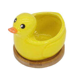 gemseek cute duck succulent planter pot with drainage tray, yellow ceramic cactus/flower container, animal bonsai holder for indoor plants