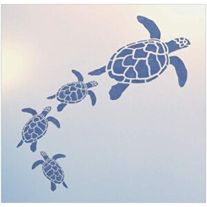 sea turtle family stencil - sea ocean creatures endangered marine animals mylar stencils for drawing painting template wall stencil reusable diy crafts - image is 10.5" x 10.5" - the artful stencil