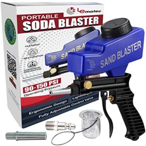 le lematec sand blaster gun kit for air compressor, paint/rust remover for metal, wood & glass etching, up to 150 psi blasting media for aluminum, sand, walnut shells & soda blaster jobs, blue