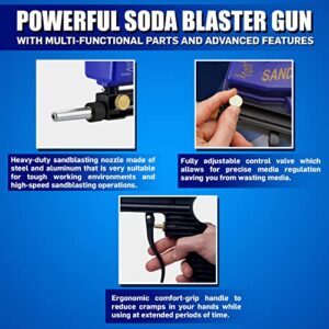 LE LEMATEC Sand Blaster Gun Kit for Air Compressor, Paint/Rust Remover for Metal, Wood & Glass Etching, Up to 150 PSI Blasting Media for Aluminum, Sand, Walnut Shells & Soda Blaster Jobs, Blue