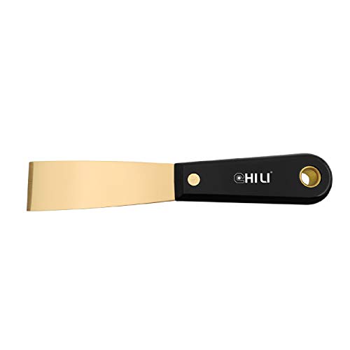 CHILI Tools. 1-1/4" Brass Putty Knife with Non-Spark, Non-Scratch, Non-Magnetic Brass Full Tang Blade, Sharp Grounding Tip and Durable Nylon Handle for Scraping in Tight Areas, Made in Taiwan