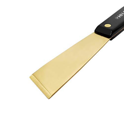 CHILI Tools. 1-1/4" Brass Putty Knife with Non-Spark, Non-Scratch, Non-Magnetic Brass Full Tang Blade, Sharp Grounding Tip and Durable Nylon Handle for Scraping in Tight Areas, Made in Taiwan