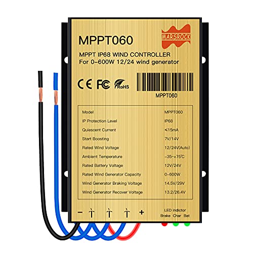 Mars Rock 0~600w Mini Wind Charge Discharge MPPT Controller IP67 Waterproof Regular Auto Match Wind Output DC AC 12/24v Voltage Wind Power System Ternary Lithium LFP Lead-Acid Gel Battery