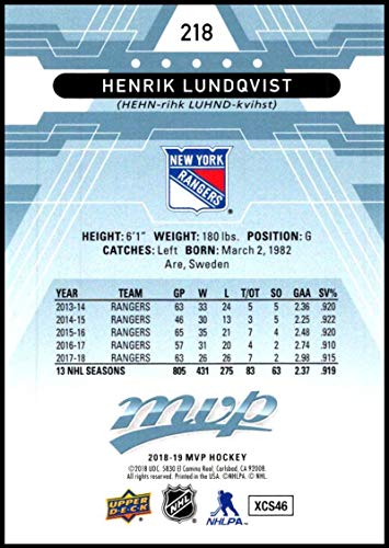 2018-19 Upper Deck MVP Hockey Factory Set BLUE #218 Henrik Lundqvist New York Rangers Official NHL UD Trading Card