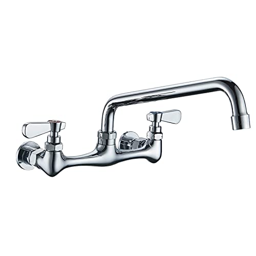 BATHLAVISH Wall Mount Kitchen Sink Faucet 8” Commercial Center Double Handle Bar Laundry Utility Swivel Spout Chrome Mixer Tap