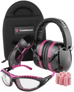 tradesmart ear protection for gun range & eye protection for shooting + firearm confidence course, 5x earplugs and hard case