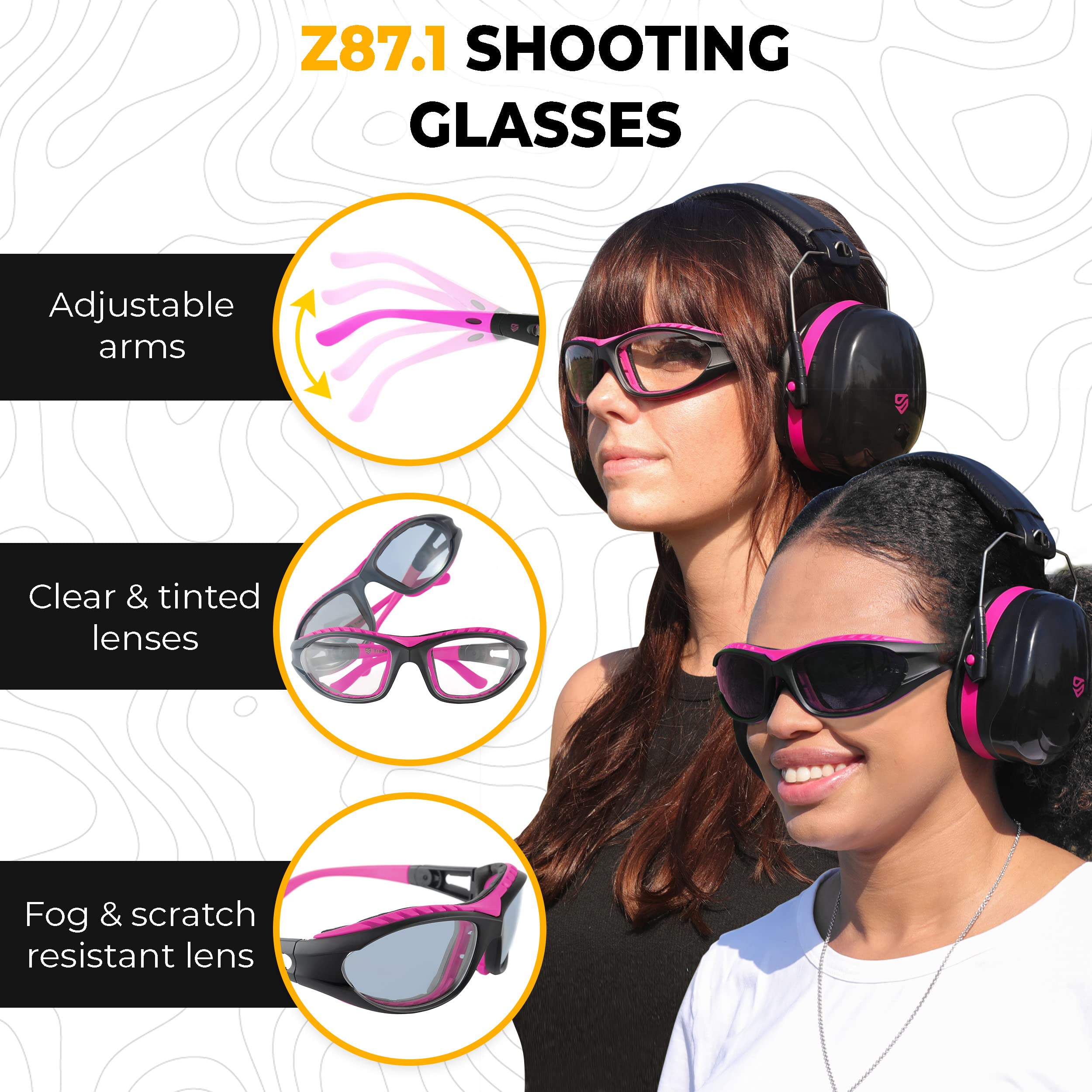 TradeSmart Ear Protection for Gun Range & Eye Protection for Shooting + Firearm Confidence Course, 5x Earplugs and Hard Case