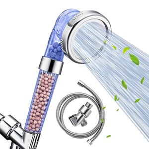 filtered shower head with handheld,3 spray modes high pressure water saving soft spa shower heads with 59'' stainless steel hose and rotatable bracket,showerhead with filter beads for hard water