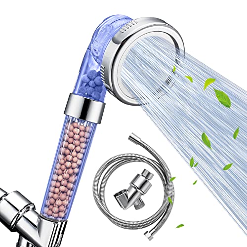 Filtered Shower Head with Handheld,3 Spray Modes High Pressure Water Saving Soft SPA Shower Heads with 59'' Stainless Steel Hose and Rotatable Bracket,Showerhead with Filter Beads for Hard Water