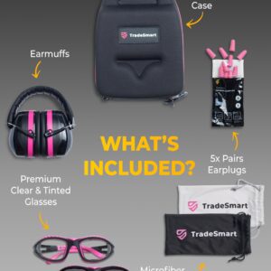 TradeSmart Ear Protection for Gun Range & Eye Protection for Shooting + Firearm Confidence Course, 5x Earplugs and Hard Case