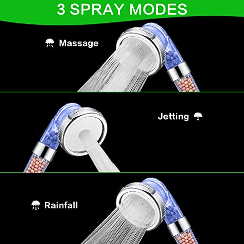 Filtered Shower Head with Handheld,3 Spray Modes High Pressure Water Saving Soft SPA Shower Heads with 59'' Stainless Steel Hose and Rotatable Bracket,Showerhead with Filter Beads for Hard Water