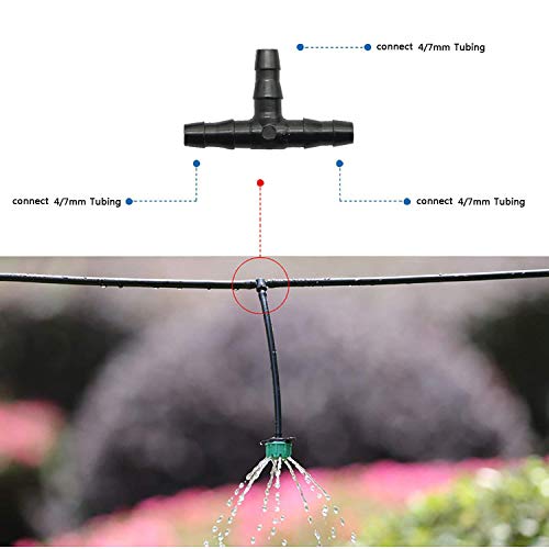 Kalolary 100PCS Barbed Tee Connectors Drip Irrigation, 4/7 mm Universal Barbed Tee, Drip Irrigation Joint Micro Spray Irrigation Joint for Watering Systems Garden Tool (4/7mm Tee Pipe)