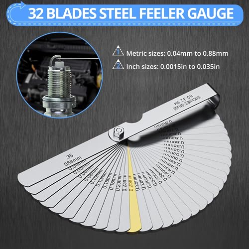 CAMWAY Digital Caliper Waterproof + 32PCS Feeler Gauge, Digital Caliper 150 mm,6 Inch Stainless Steel Electronic Vernier Caliper Fractions/Inch/Metric Measuring Tool