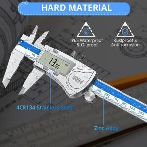 CAMWAY Digital Caliper Waterproof + 32PCS Feeler Gauge, Digital Caliper 150 mm,6 Inch Stainless Steel Electronic Vernier Caliper Fractions/Inch/Metric Measuring Tool