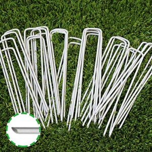 6 inch garden stakes galvanized landscape staples, u-type turf staples for artificial grass, rust proof sod pins stakes for securing fences weed barrier, outdoor wires cords tents tarps (50 pcs)