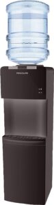 frigidaire efwc498 - top loading cooler dispenser -hot & cold water - child safety lock - innovative slim & sleek design, holds 3 or 5 gallon bottles - black