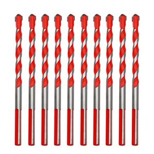 sipery multi-material masonry drill bits 10pcs tungsten carbide twist drill bits 6mm/0.24inch drill bits (harder) for drilling in tile, glass, concrete, brick, wood, and plastic