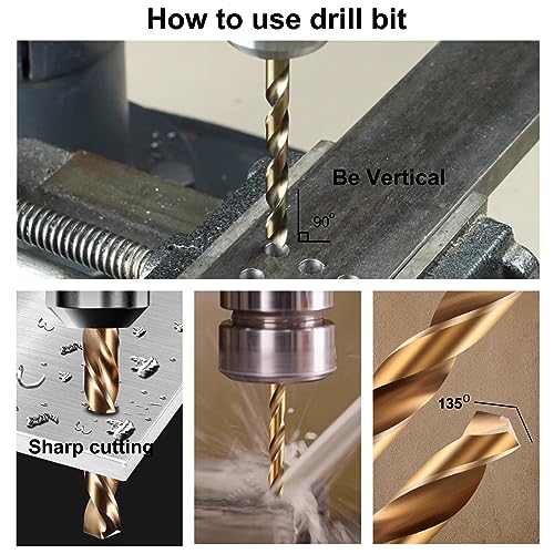 Sipery 10Pcs M35 Cobalt HSS Twist Drill Bits 5mm with Straight Shank, Drilling for Stainless Steel, Copper, Aluminum Alloy and Softer Materials