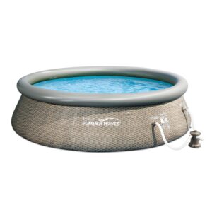 summer waves p10012365 quick set 12ft x 36in outdoor round ring inflatable above ground swimming pool with filter pump and filter cartridge, brown