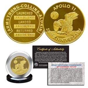 apollo 11 50th anniversay commemorative nasa space medallion 1.25" coin 24k gold plated 32mm