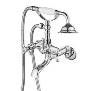 gotonovo vintage wall mount clawfoot tub faucet 3-9inch adjustable center polished chrome 2 double handle shower faucet system telephone shape
