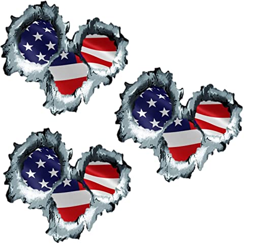 Three (3) American Flag Bullet Holes Sticker 3D | Hard Hat Stickers - USA Welder Electrician Scaffolder Welding Union Stickers