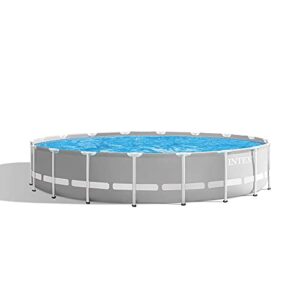 Intex 26731EH 18ft x 48in Outdoor Prism Frame Above Ground Swimming Pool Set with Cover, Ladder, Filter Pump, and 6 Replacement Filters, Gray