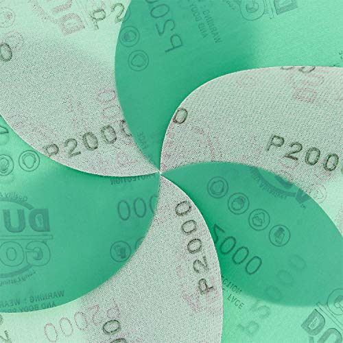 Dura-Gold Premium 5" Green Film Sanding Discs - 2000 Grit (Box of 50) - Hook & Loop Backing Sandpaper Discs for DA Sanders, Finishing Cut Abrasive, Sand Automotive Paint Car Detailing Woodworking Wood