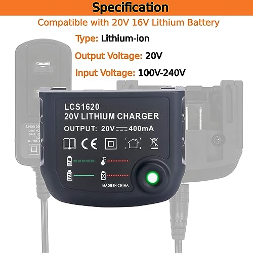 Swidan Battery Charger Compatible with Black and Decker 20V 16V MAX Lithium Ion Battery LBXR20 LBXR20-OPE LB20 LBX20 LBX4020 LB2X4020 LBXR2020-OPE LBXR16