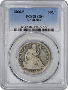 1866-s liberty seated silver half dollar, no motto, g04, pcgs