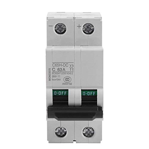 250 V DC 2P Miniature Circuit Breaker, Overload Protection Solar Disconnect, Photovoltaic Control Circut for Solar Panels Grid System Wind Solar Hybrid System Many Other DC Systems, 63A