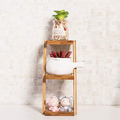 TiTa-Dong Bamboo Plant Stand,3-Tier Flower Stand Succulents Plant Landing Bonsai Shelf for Home Balcony Decor - 7" x 3.6" x 9.8"