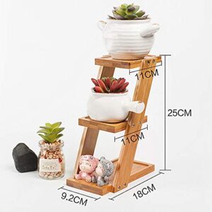 TiTa-Dong Bamboo Plant Stand,3-Tier Flower Stand Succulents Plant Landing Bonsai Shelf for Home Balcony Decor - 7" x 3.6" x 9.8"