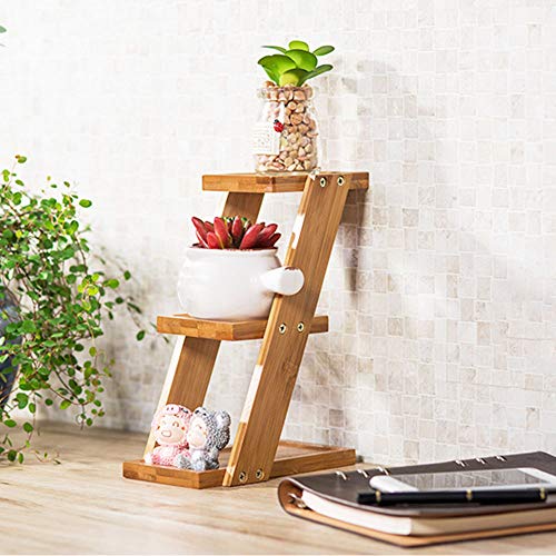 TiTa-Dong Bamboo Plant Stand,3-Tier Flower Stand Succulents Plant Landing Bonsai Shelf for Home Balcony Decor - 7" x 3.6" x 9.8"