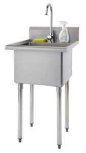 trinity cgl-02-009-0010 basics stainless steel freestanding single bowl utility sink for garage, laundry room, and restaurants, includes faucet, nsf certified, 49.2 21.5 24-inch, chrome
