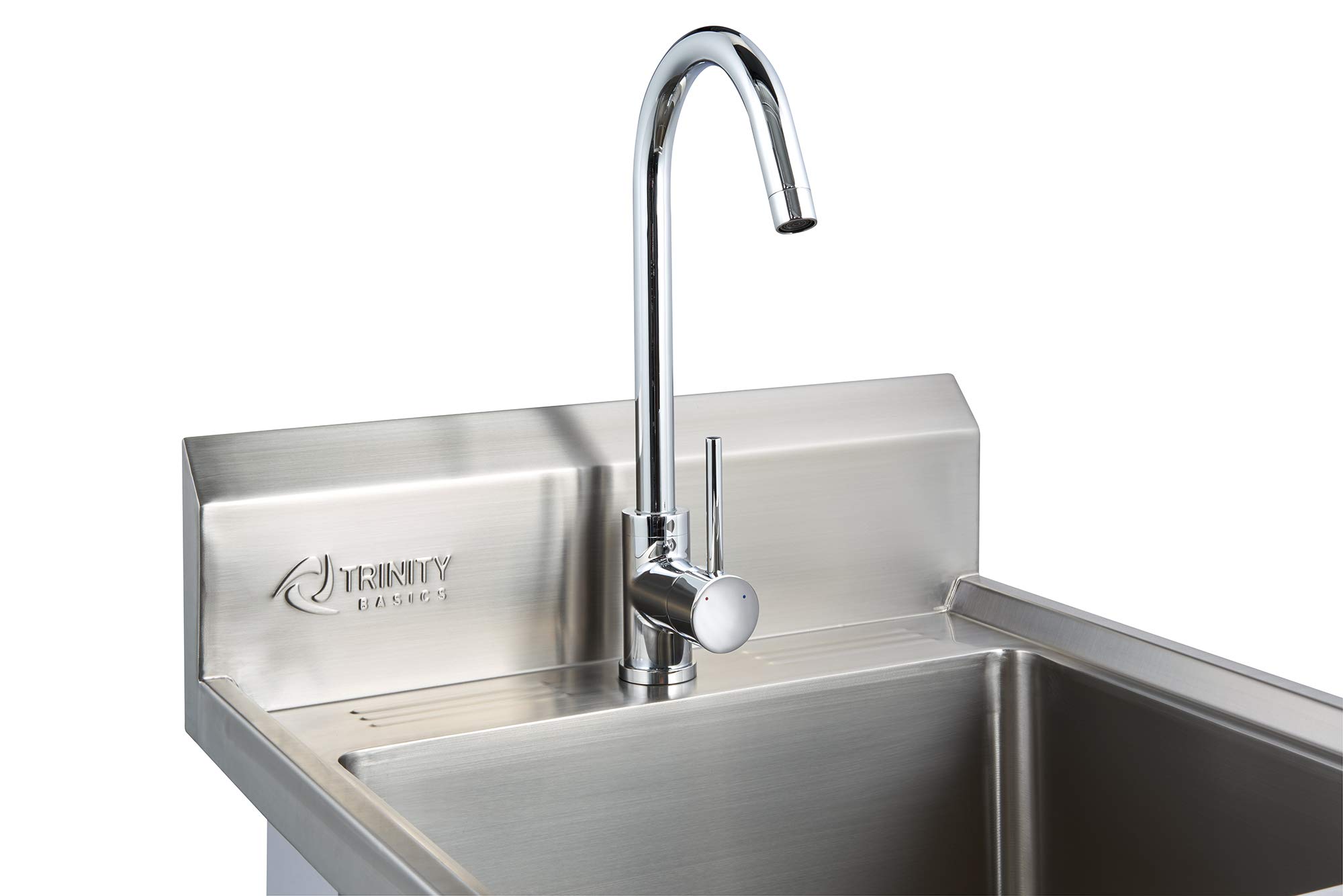 TRINITY CGL-02-009-0010 Basics Stainless Steel Freestanding Single Bowl Utility Sink for Garage, Laundry Room, and Restaurants, Includes Faucet, NSF Certified, 49.2 21.5 24-Inch, Chrome