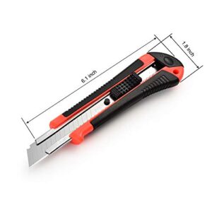 Retractable Utility Knife, Box Cutter, 12 Blades, Premium Rubbered Handle, Wide Razor, Smooth Mechanism, Office and Home use, for Cartons/ Rope/Cable Ties/ Handcraft, Random Color, by Lambery